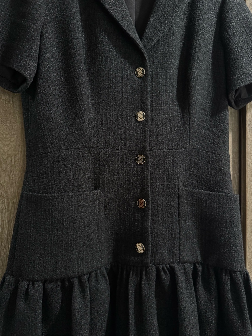 Sandro Black Short-Sleeve Button-Front Tweed Mini Dress - Picture 4 of 10